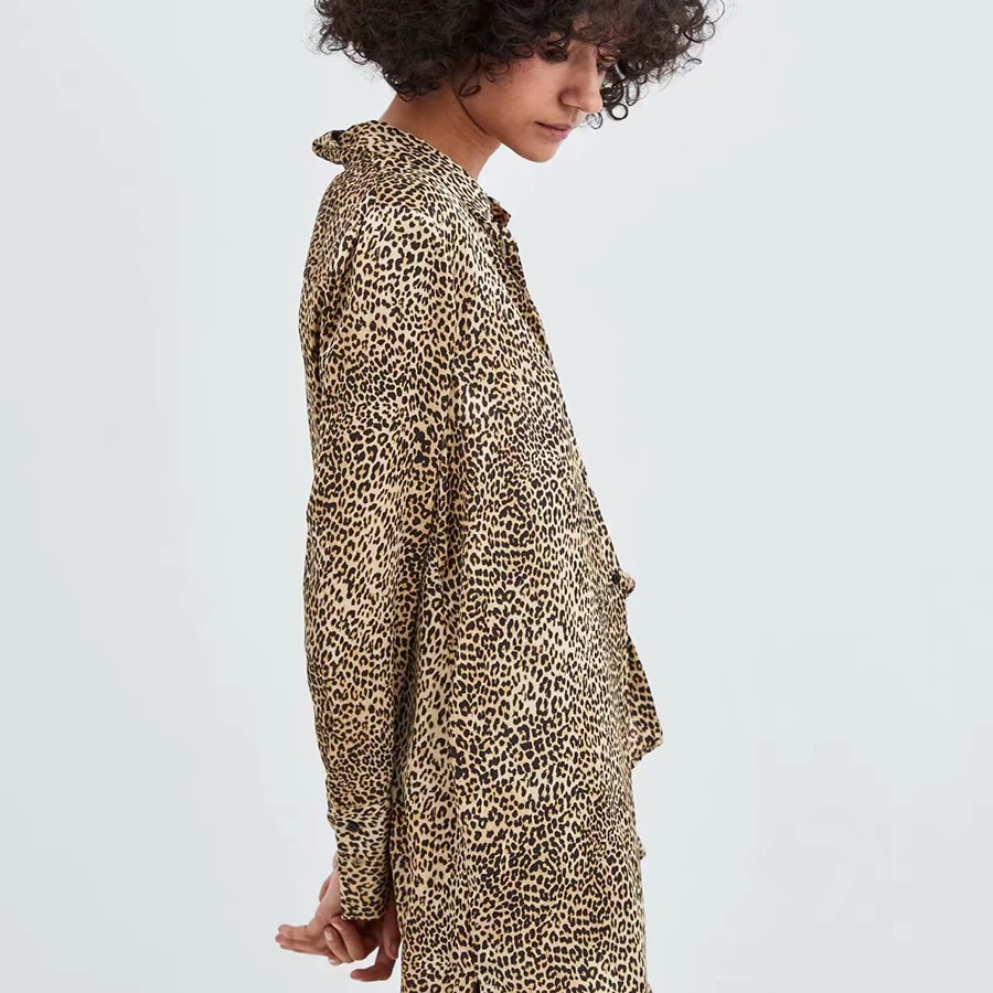 Кнопка Короткие Leopard Женские рубашки полный Урожай для женщин Femininas Elegante