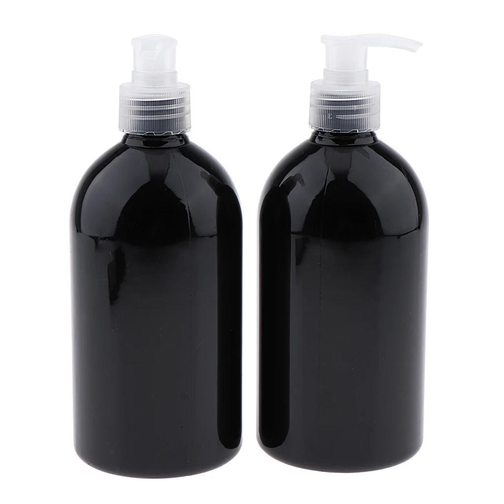 

2 pcs Round Empty Boston 500 ml Plastic Shampoo Conditioner Lotion Oils Pump Bottles Refillable Containers Black