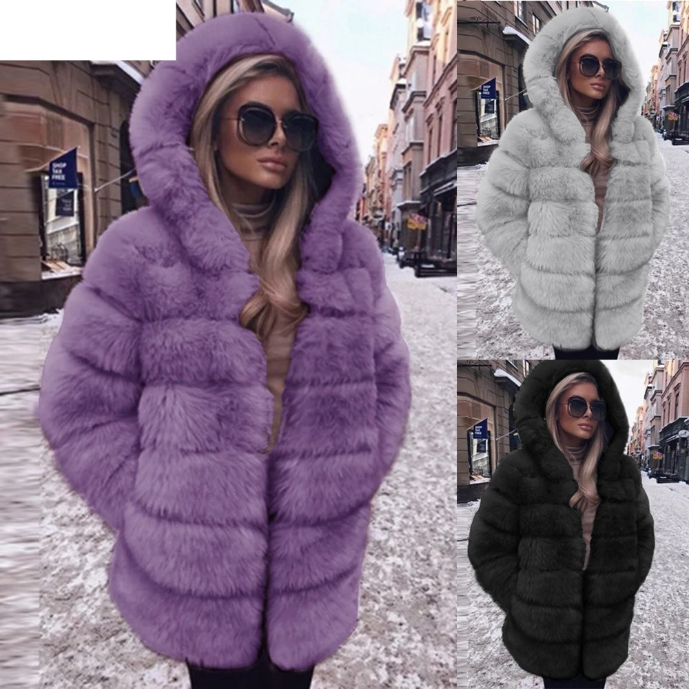 

JAYCOSIN 2018 Womens Coats Solid Warm Women Fashion Luxury Faux Fur Coat Hooded Autumn Winter Warm Overcoat 18Oct19