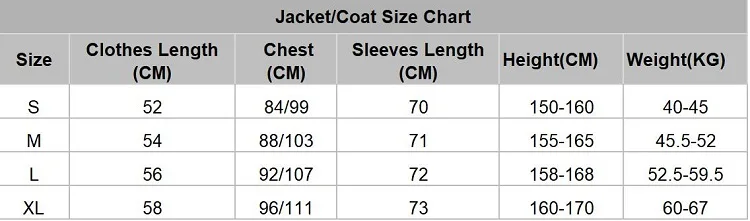 Jacket&Coat Size Chart