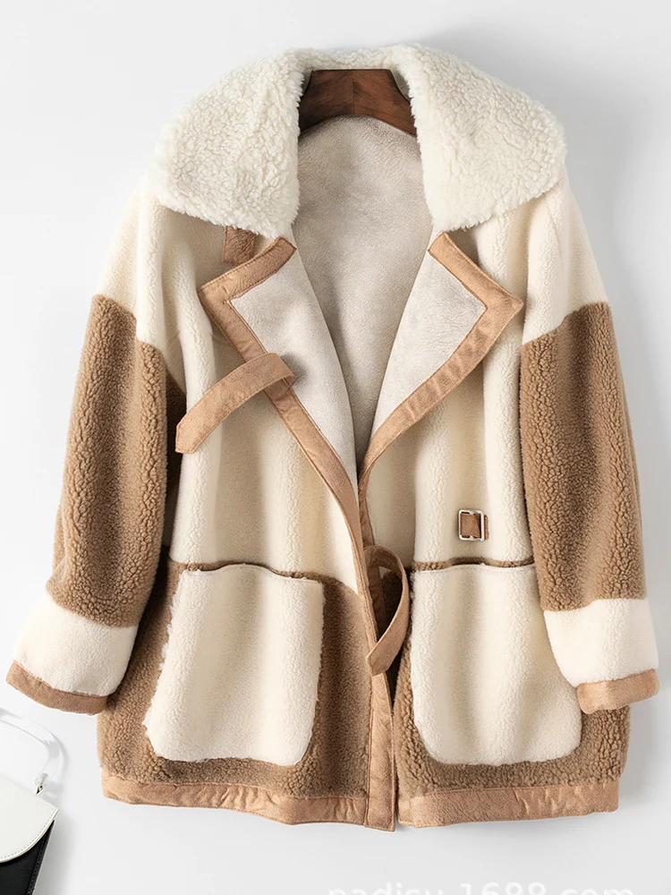 

women coat winter sheep fur jacket new fashion harajuku winter spring sheep shearing parka wool blends overcoat ladies outerwear