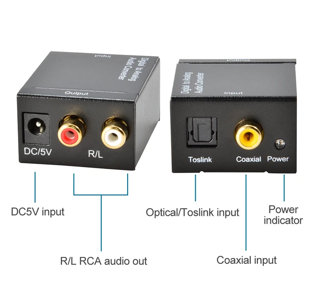 Digital Analog Audio Converter Adapter Optical Fiber Coaxial Rca
