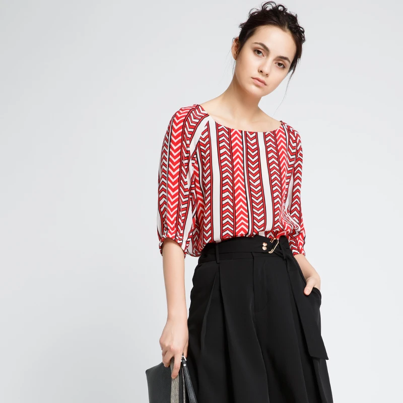 Mujeres cisne/estampado geométrico blusa de seda superior con y suéter o cuello de 2017 verano|printing silk blouse|silk topssilk blouse - AliExpress