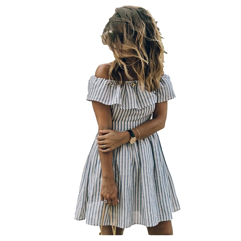 Новинка 2017 сексуальное льняное женское платье с открытыми плечами оборками