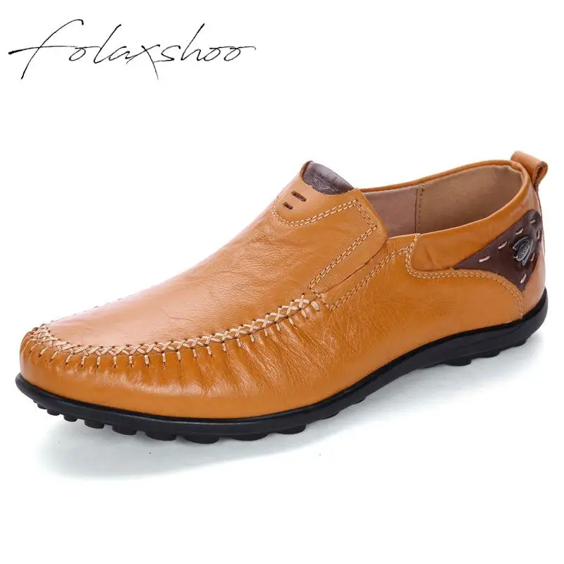 

Folaxshoo High Quality Genuine Leather Shoes for Men Summer Autumn Spring Men Loafers Moccasins Shoes Lightweight Flat Men Shoes