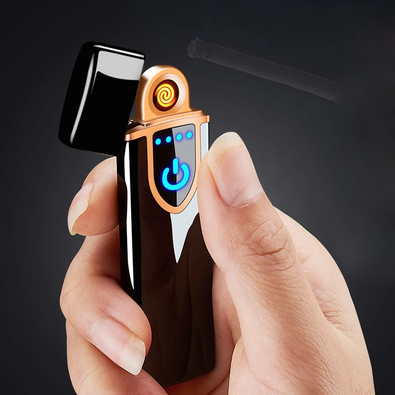 

New Thin USB Charging Lighter Touch Screen Electronic Cigarette Lighters Small Rechargeable Electric Lighter Windproof Men Gift
