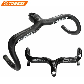 

TOSEEK Full 3K Carbon Fiber Road Bike Handlebar Bicycle Handlebar Integrated Bent Bar Black Silver Gloss/Matte Bike Parts