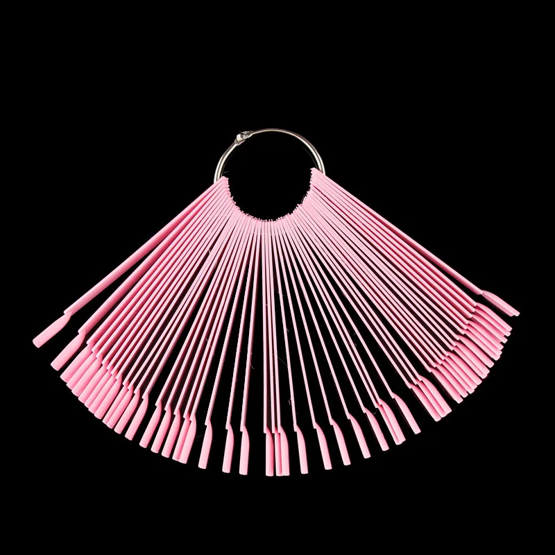 

50pcs/set False Nail Tips Pink Fan Shape Finger Full Card Nail Art Display Practice Training Acrylic UV Gel Polish Tool Manicure