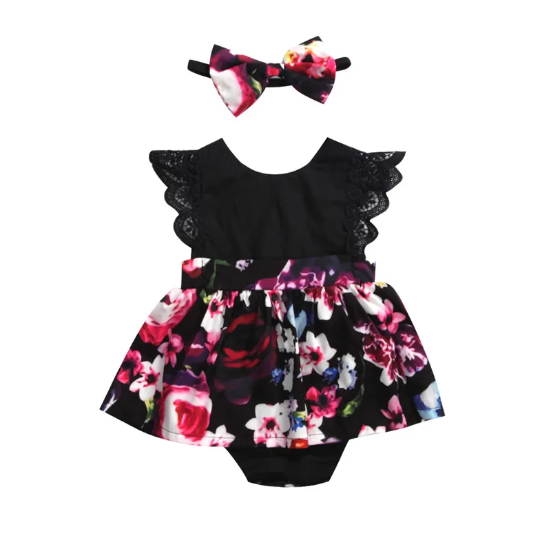 

2Pcs Newborn Kids Baby Girls Family Sister Matching Floral Lace Patchwork Bodysuit Romper Dress Headband Summer Outfits Set 0-6Y