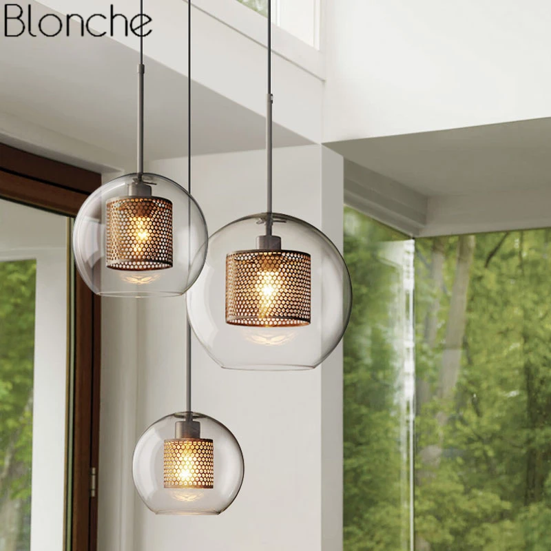  Nordic Modern Pendant Lights Loft Led Glass Ball Hanging Lamp Dining Room Industrial Decor Kitchen  - 32902208850
