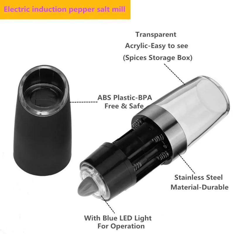 Hot Stainless Steel Automatic Electric Induction Pepper Grinder Grinding Bottle Home Use Free Hands Creative Kitchen Tools
