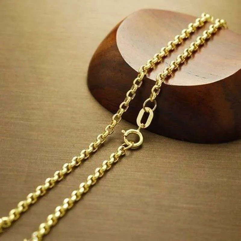 Тонкое чистое 18 К Желтое золото Ожерелье Женщины Rolo кабель звено цепи Au750 24 дюйма
