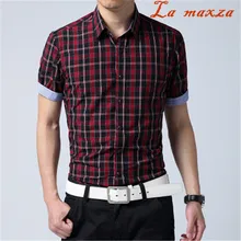 Новое поступление летняя Клетчатая блуза Мужская рубашка умный Повседневный стиль короткий рукав приталенная рубашка для мужчин