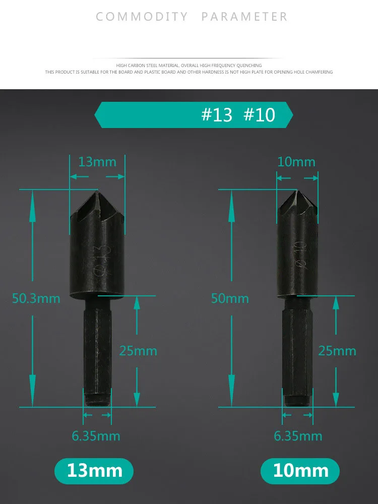 3Pcs 90 Degree 1/4 Hex Shank Countersink Drill Bit 5 Flute 12-19mm Woodworking Counter Sink Chamfering Debur Tool Set   DT6