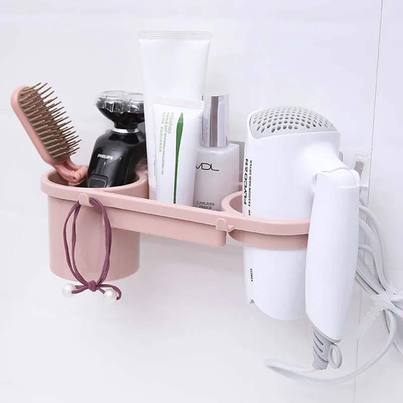 Paste Wall Hanging Hair Dryer Holder Plastic Washroom Organizer