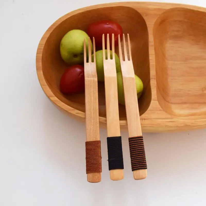 13.5x1.2cm friendly Japanese wood fruit fork three tine fork wooden