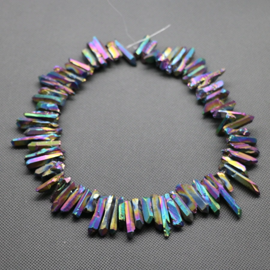 

Approx 70pcs/strand Raw Rainbow Electroplating Quartz Crystal Point Pendant, Rough Top Drilled Spike Gem Beads Crystal Necklace
