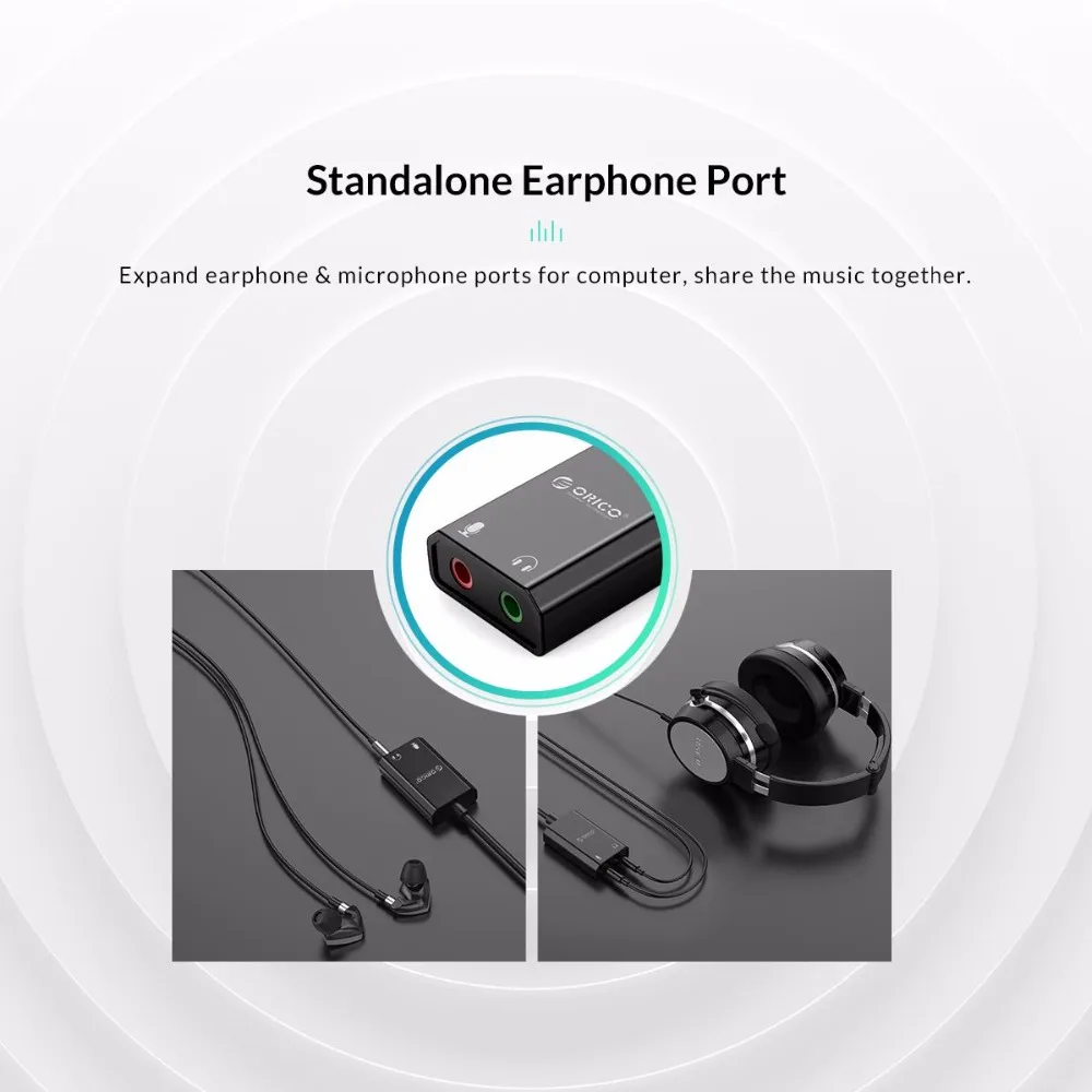 ORICO Портативная USB внешняя звуковая карта для наушников/микрофонная 10 см длина
