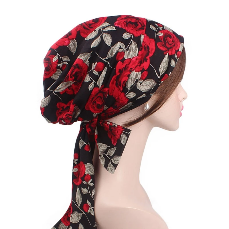 Женский платок шарф предварительно завязанная химиотерапия шляпа шапочка-тюрбан бант длинный хвост головной убор