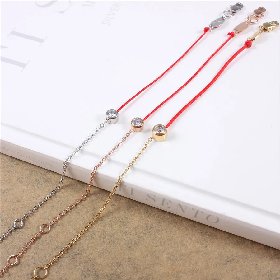 

String Jewelry Bracelets Women Gold-color Stainless Steel Red Thread Line Brand Handmade Chain Zirconia Rose Gold Gift Bracelet