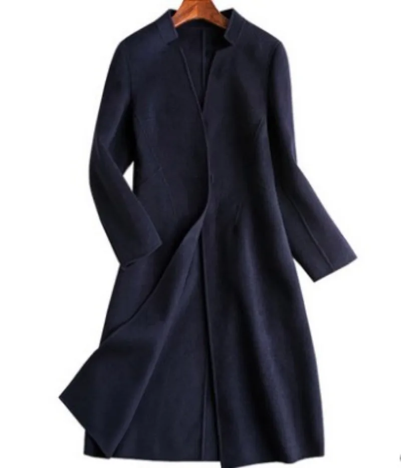Buy Navy Blue Woolen Overcoat Women Woolen Jacket Coat