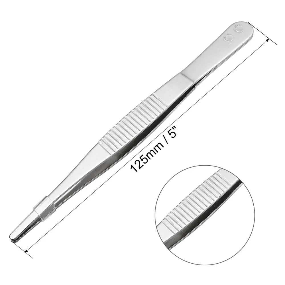 

UXCELL Stainless Steel Straight Blunt Tweezers Serrated Tip, 5 Inch
