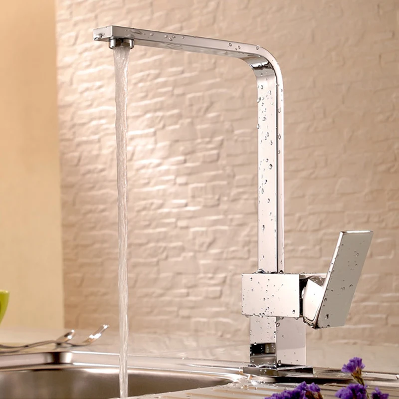 Superfaucet Square Swivel Kitchen Faucet Mixer Tap Kitchen Faucet Hot and Cold Faucet Vegetables Basin Kitchen