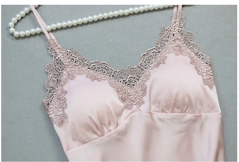 Sexy Silk Lace Sleepwear Dress Women Summer Solid Satin Nightgown Spaghetti Strap Sleeveless Nightwear Lingerie Sexy Night dress (12)