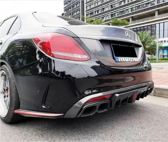 

Carbon Finber 4 Outlet Rear Bumper Diffuser with Exhaust Tips For Benz W205 C200 C300 C43 C63 4Door 2015-2019