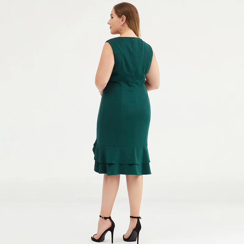 Buykud Sleeveless Solid Loose Vestidos Fashion Green Sleeveless Slit Hem Dress Party Robe Femme 2019 Plus Size L-3XL (2)