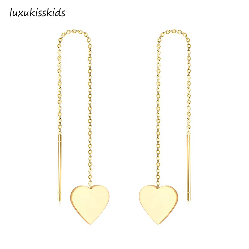 

LUXUKISSKIDS Gold/Silver Heart Drop Earring 316L Stainless Steel Long Drop&Dangle Earrings Jewelry Earrings For Women Gift