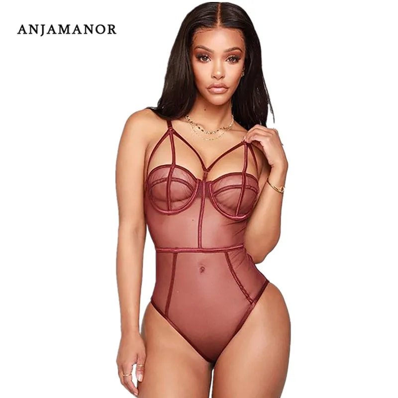 ANJAMANOR Sheer Mesh Сексуальное Боди женские топы лето нижнее белье Клубные наряды бодикон с вырезом на спине комбинезон D56-I66