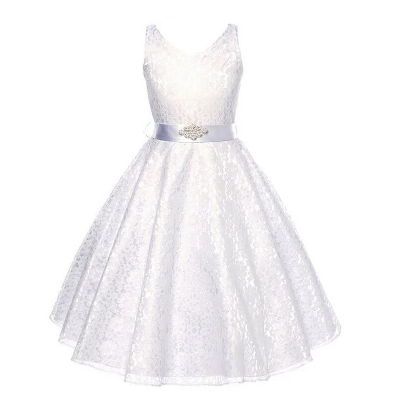 Новые стильные платья с цветочным узором для девочек, детские кружевные платья с поясом, стразы, Детская праздничная одежда для подружки невесты на свадьбу