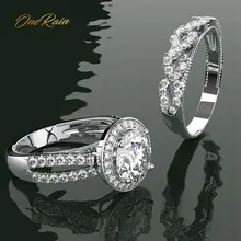 OneRain 925 пробы серебро создан муассанит драгоценный камень Свадьба Помолвка белое золото кольцо наборы ювелирные изделия 6-9