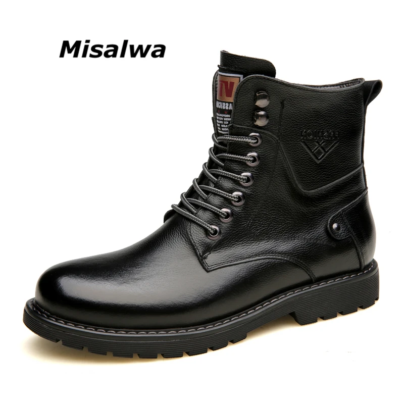 

Misalwa Black Brown Spring Autumn Men Boots Casual Leather Male Military Motorcycle Boots Work Lace-up Ankle Boots Gentlemen Hot