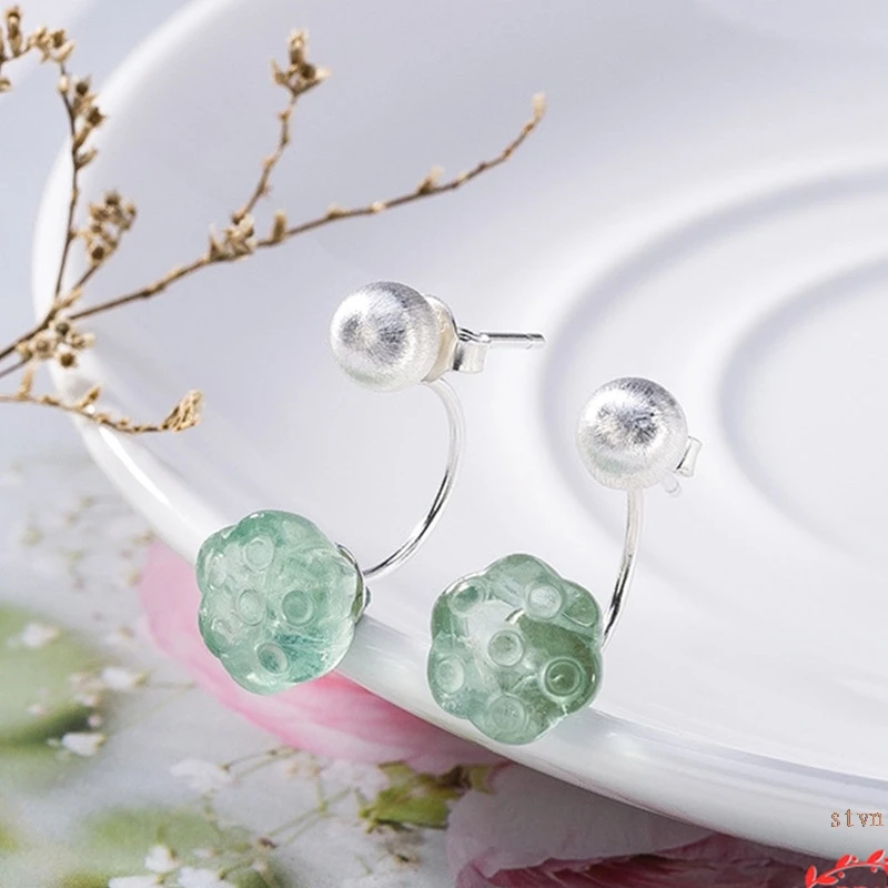 

NOT FAKE S925 Fine Jewelry Earrings 925 Sterling Silver Women Handmade green alexandrite emerald Semi Gemstone drop cute