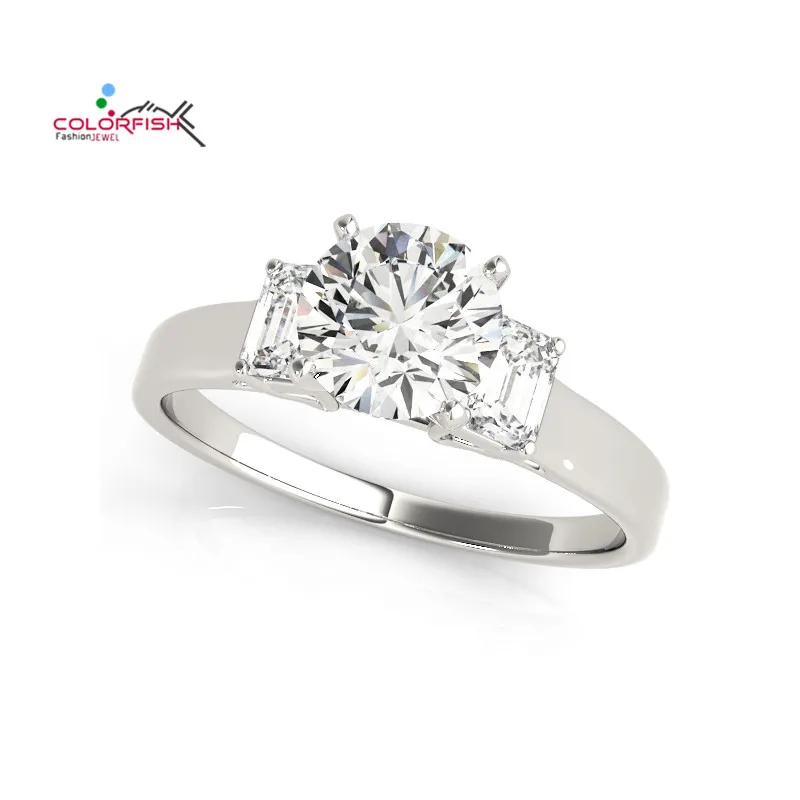 COLORFISH Серебряные кольца для Для женщин круглой огранки 1 CT 925 серебро три камня