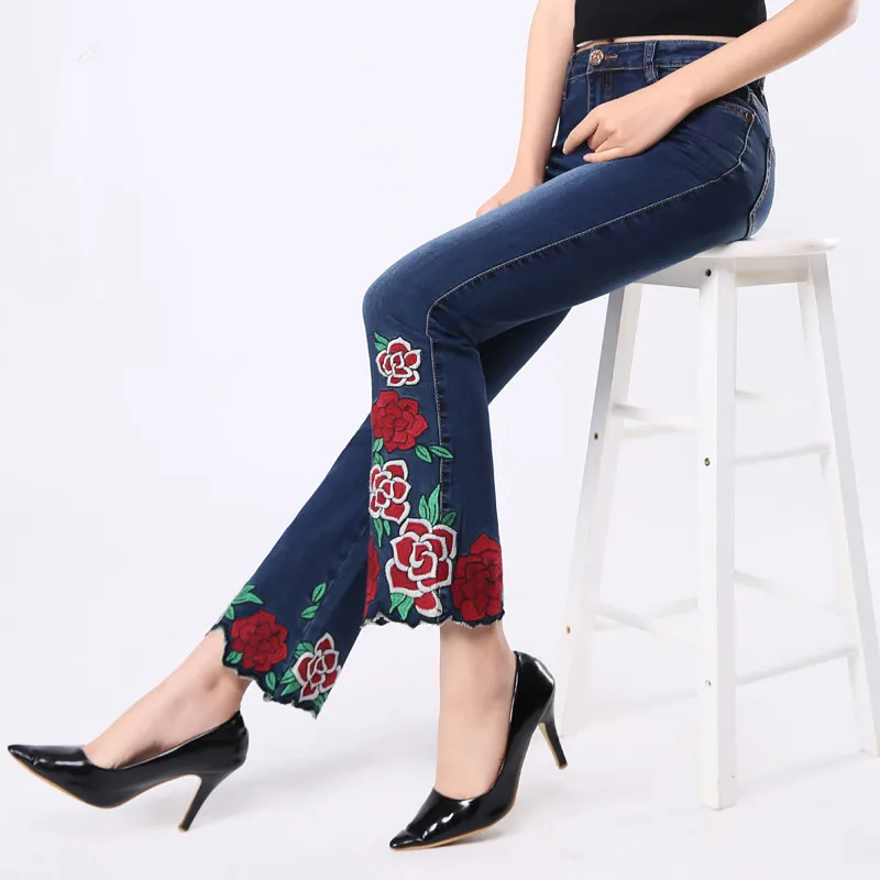 

Spring and Autumn Ankle-Length Pants Stereo embroidery Self-cultivation Was thin jeans