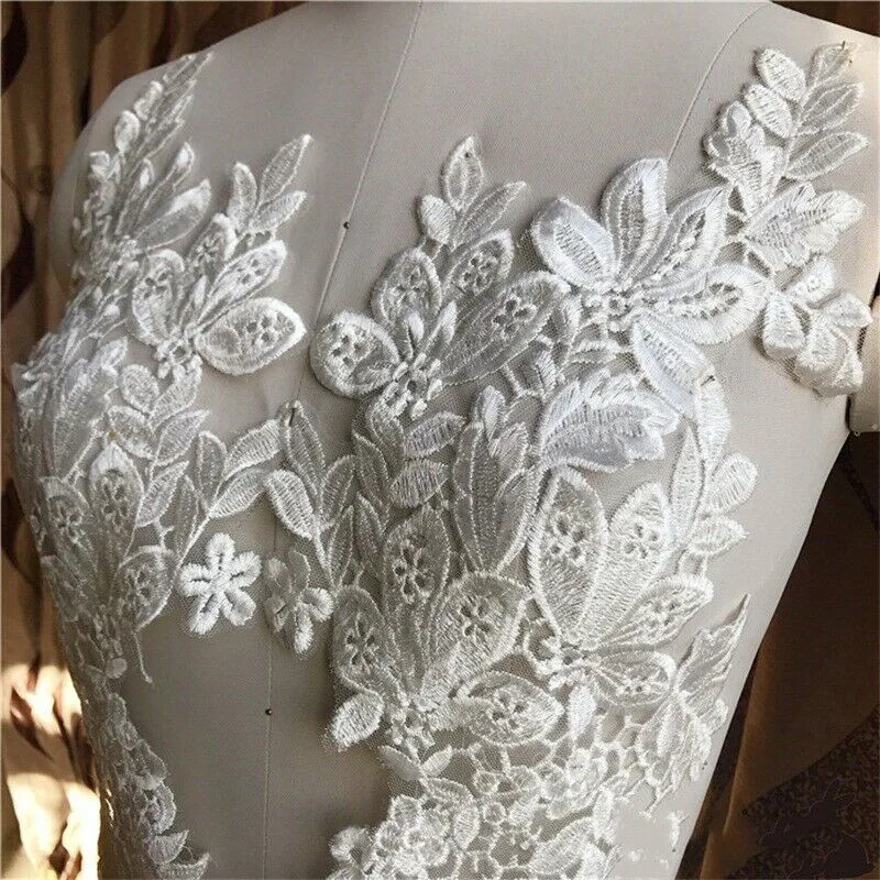 

1 Pair Applique Lace Trim Embroidery Sewing Motif DIY Wedding Bridal Crafts