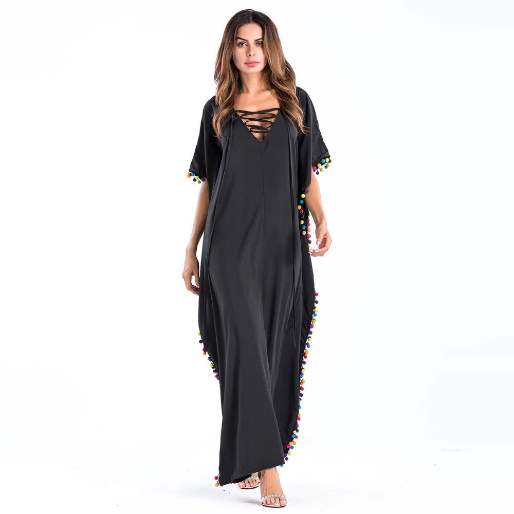 womens ankle dress one-piece mix beach black loose long bohemian casual fashion vestido plus size