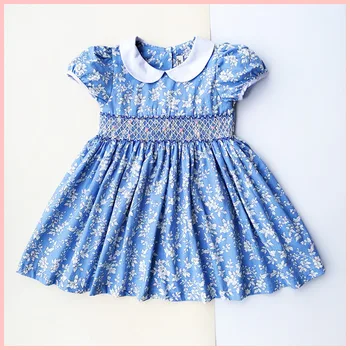 

Roimyal Wholesale 2019 British classic floral handmade handmade doll collar short-sleeved princess dress free shipping