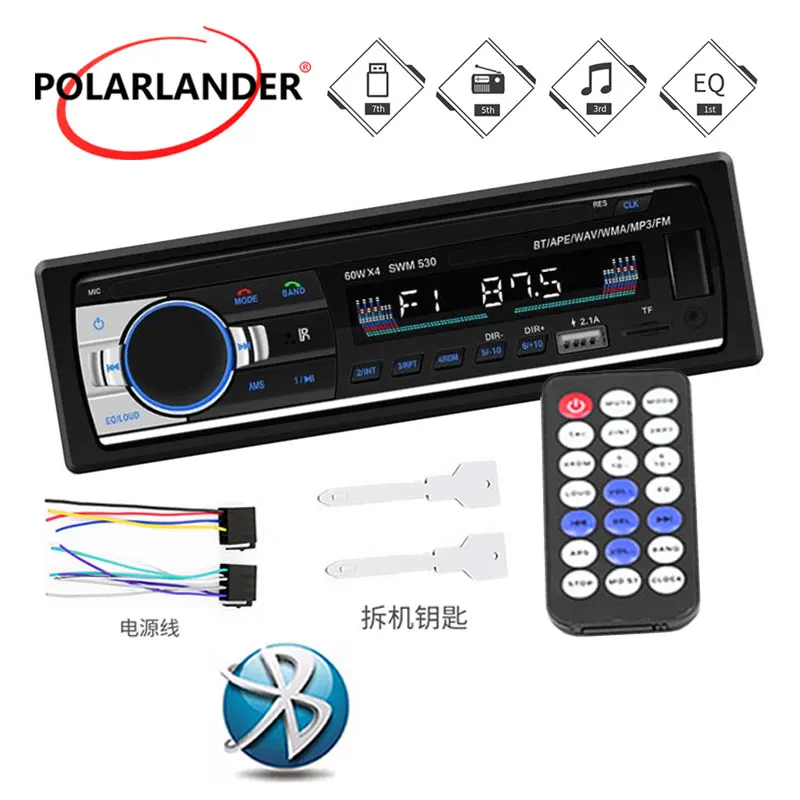 1 Din 4 &quotU диск 530 автомобильное радио Bluetooth 0 AUX Дистанционное управление USB 2 в тире