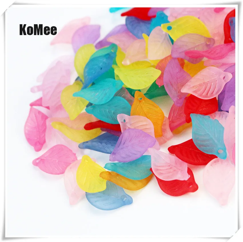 

New Style 100pcs/lot Acrylic Leaf Beads 18x11mm Necklace Craft DIY Beads For Jewelry Making Frosted Acrylic Spacer Charm Beads