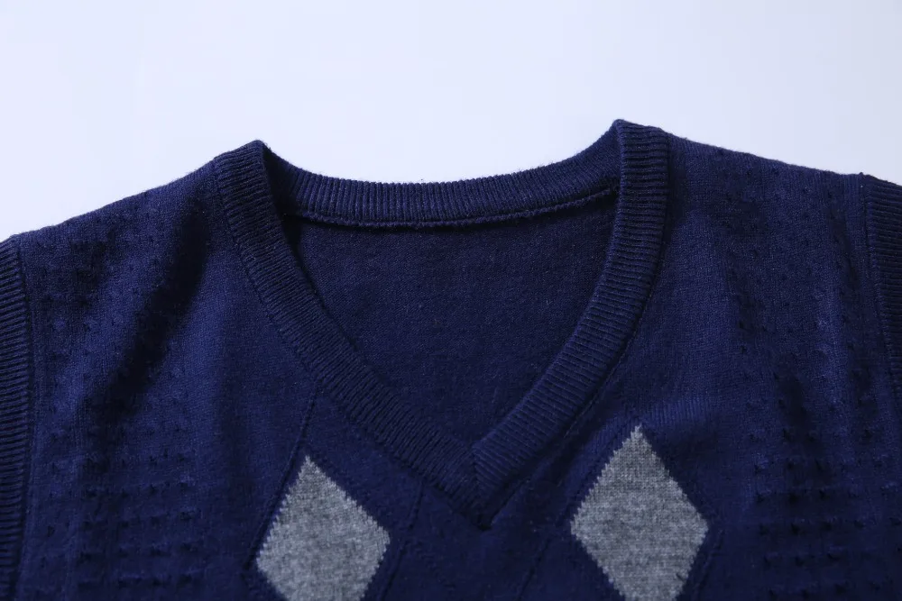 Новинка осень-зима теплый кашемировый свитер жилет Для мужчин Классические без рукавов Argyle шаблон пуловер свитер