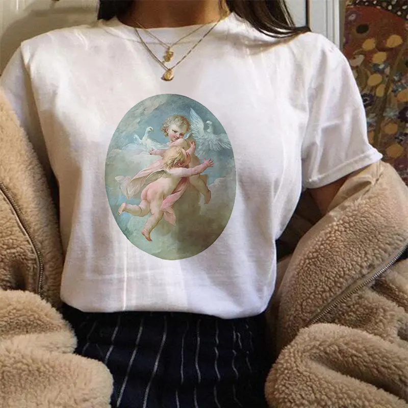 Лето, Harajuku, Kawaii Angel, Michelangelo, эстетика, парная футболка, женская мода, Повседневный, с принтом, короткий рукав, топ, Camiseta Mujer - Цвет: 1684
