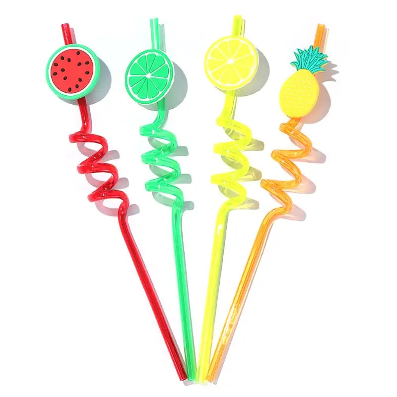 

Cartoon Lime Lemon Pineapple Watermelon Plastic Spiral Drinking Straws Children Use Birthday Party Bar Club Juice Wine Cup Decor