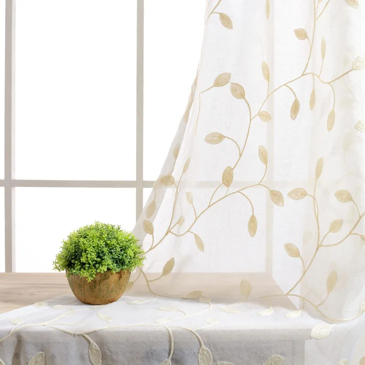 Деревенские зеленые листья, вышитые занавески для гостиной, спальни, кухни, отвесные занавески, белые оконные занавески P072X - Цвет: white tulle