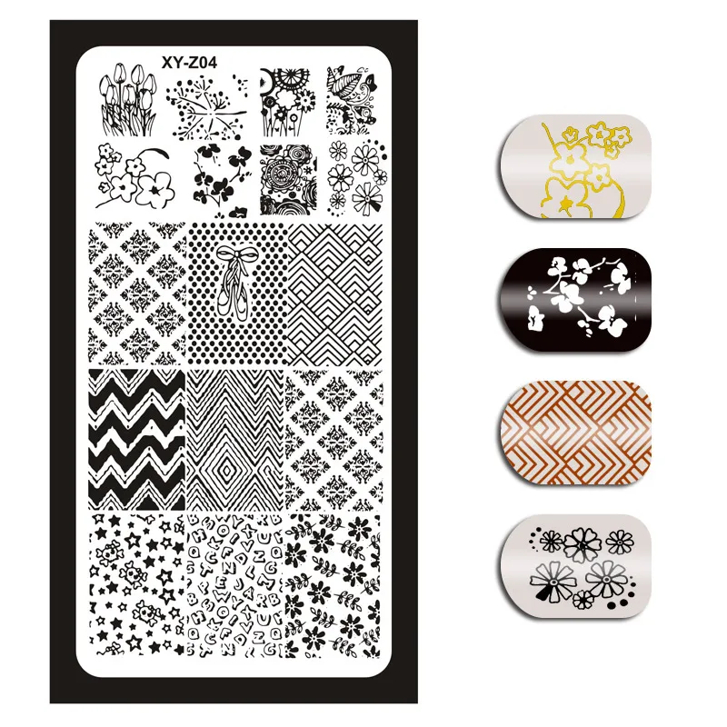 1Pc 6x12cm Nail Stamping Plates Flowers/Heart/ Pattern/English Letters DIY Hot Designs Stamp Template Nail Polish Stencils XY18 - Цвет: 4