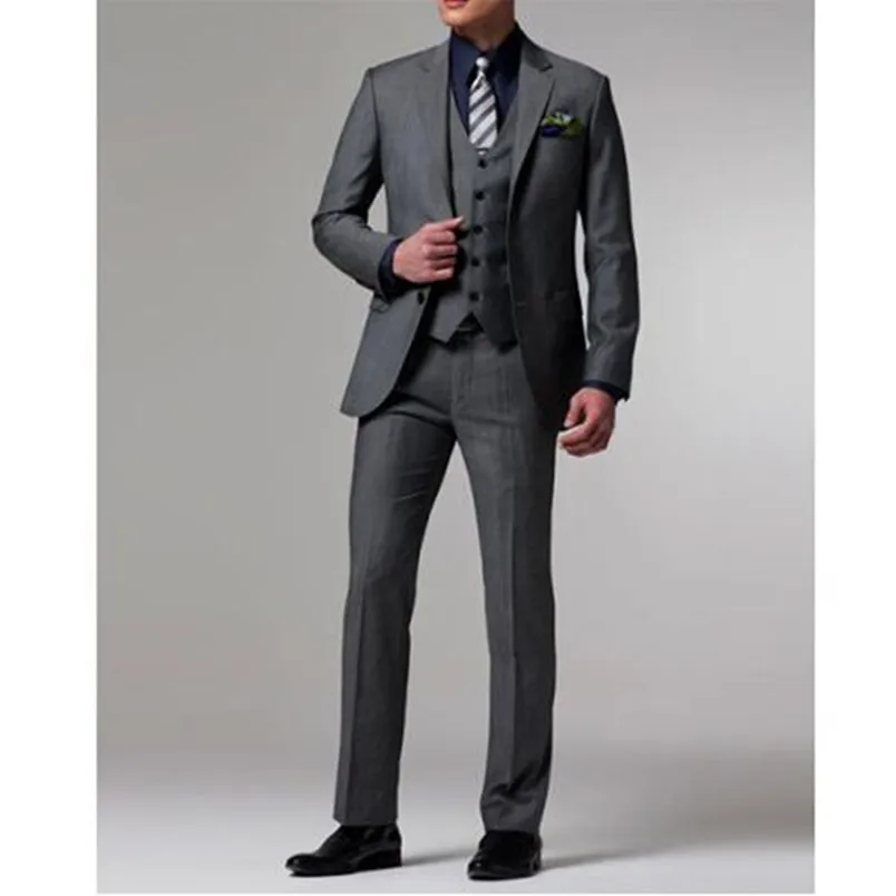 2018 Новый Темно-серый свадебные костюмы на заказ смокинг жениха Свадебные костюмы для мужчин 3 шт. мужские деловые костюмы (куртка + брюки +