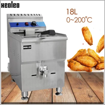 Best XEOLEO Commercial Gas Deep Fryer Stainless Steel Fried French Machine Single Tank LPG Frying Machine With Oil Valve For KFC 18L
